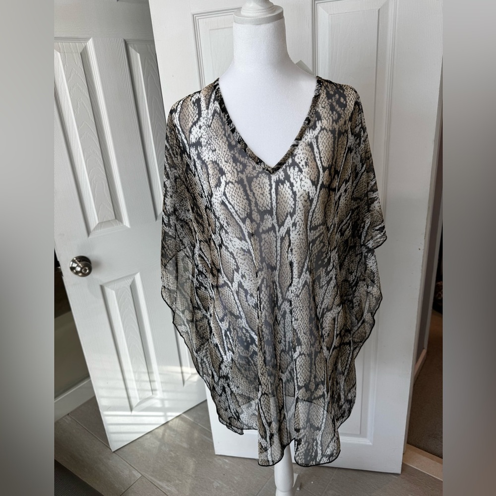 🐍🆕Jordan Taylor Olive and Taupe Sheer Snake Print Caftan Swim Cover Up, Medium🐍